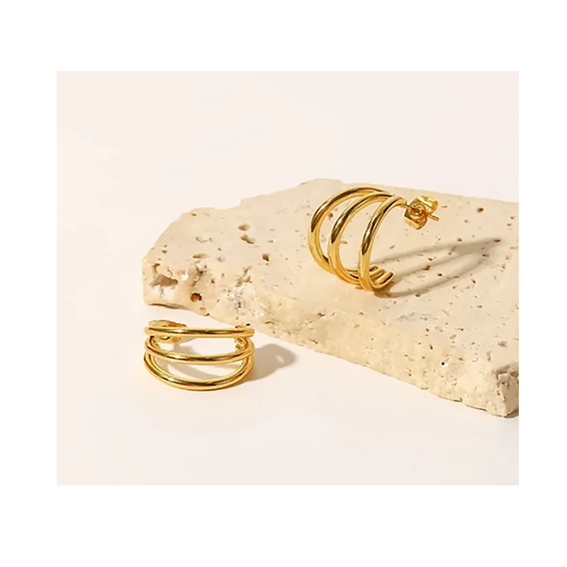 Triple-Layer Half Hoop Stud Earrings