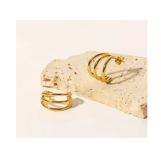 Triple-Layer Half Hoop Stud Earrings