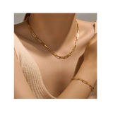 Paperclip Chain Necklace & Bracelet Set - Gold-Toned
