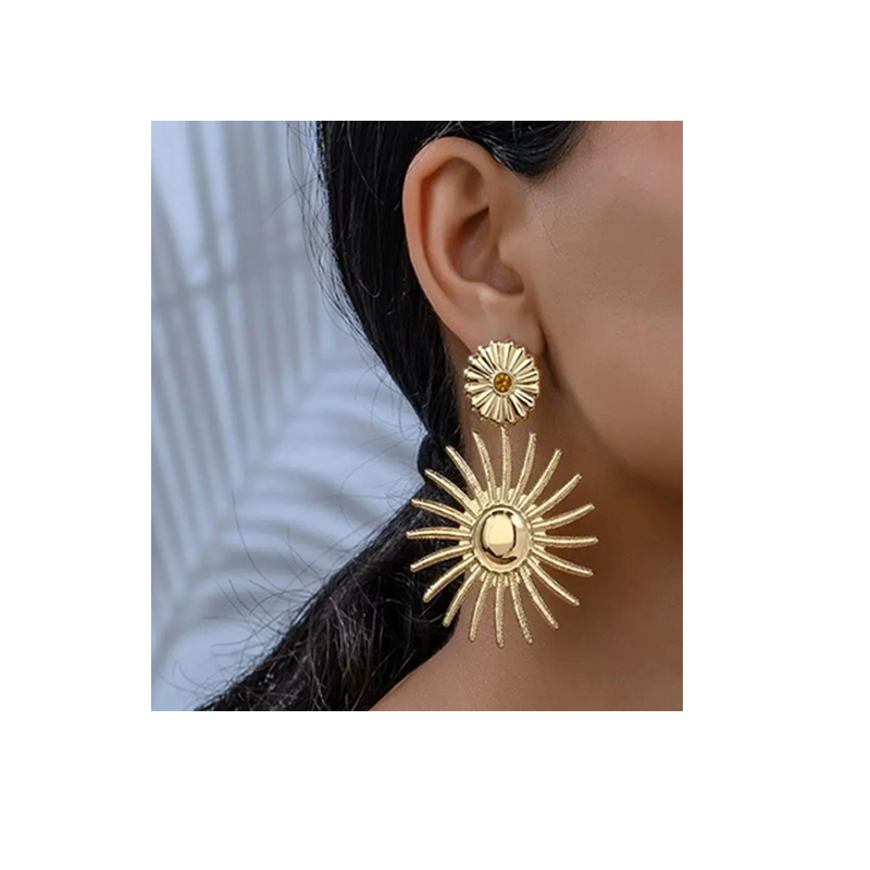 Sunburst Statement Earrings - Golden