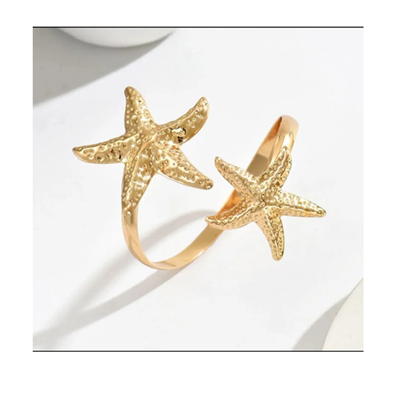 Adjustable Starfish Open Ring - Golden
