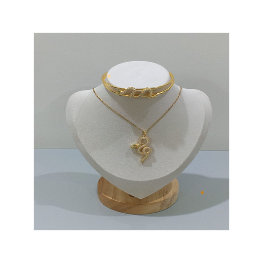 Necklace & Bangle Set with Sparkling Stones - Snake Design