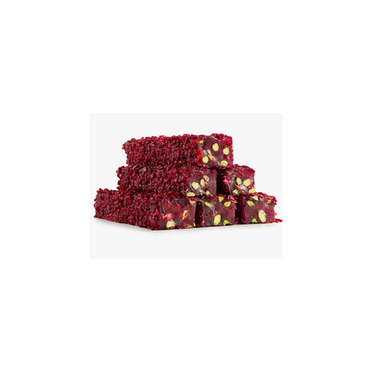 TURKISH DELIGHT / LOKUM - BULKPOMEGRANATE FLAVORED PİSTACHIO DELİGHT CUT COATED WİTH WİLD GRAPES