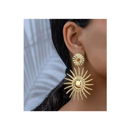 Sunburst Statement Earrings - Golden