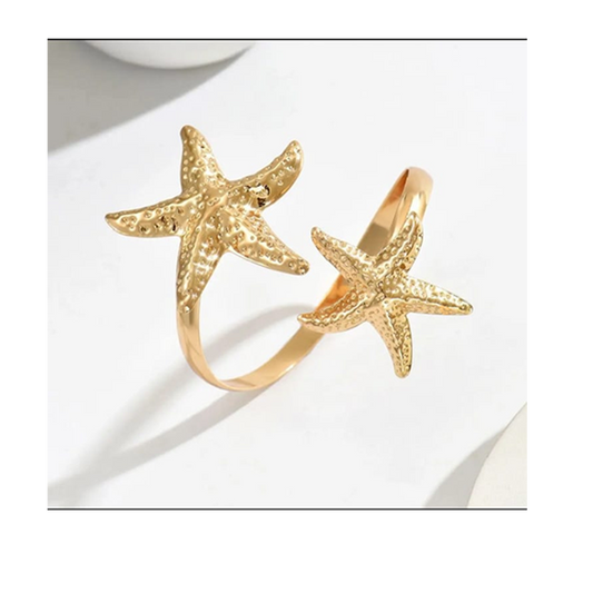 Adjustable Starfish Open Ring - Golden