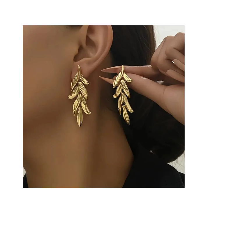 Golden Leaf Drop Earrings