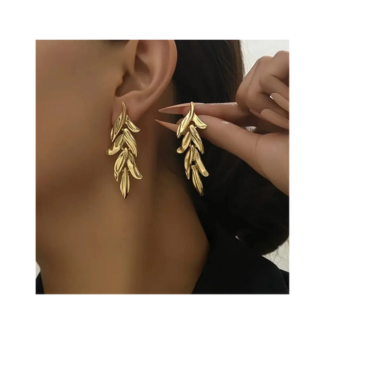 Golden Leaf Drop Earrings